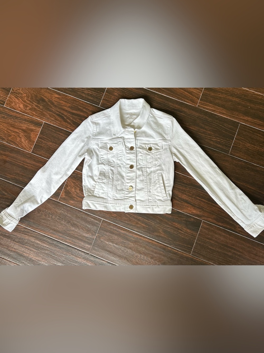Lilly Pulitzer White Denim Jacket with Gold Buttons